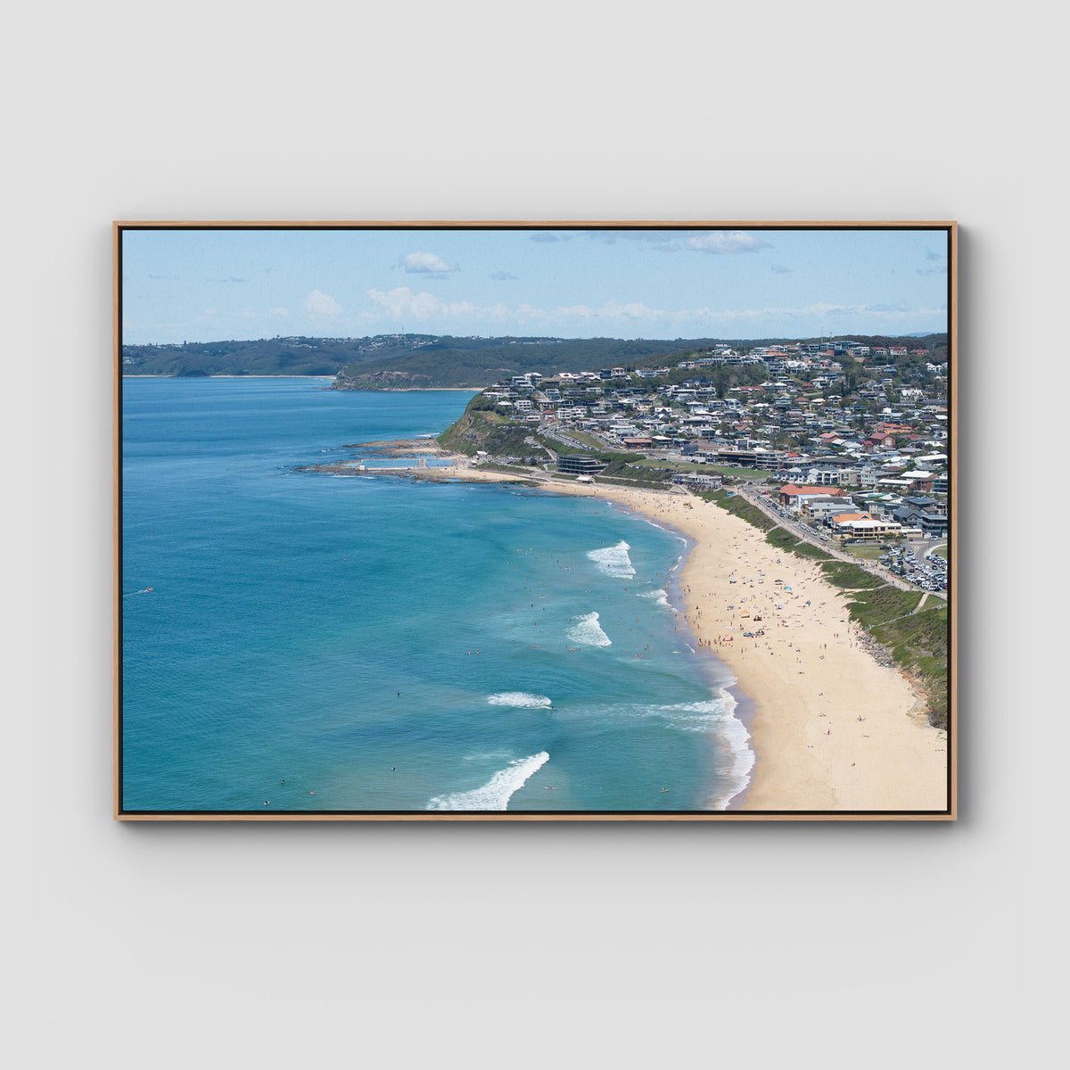 Newcastle Curve - Merewether - Fine Art Print - Float Frame Canvas - Raw Oak - Landscape