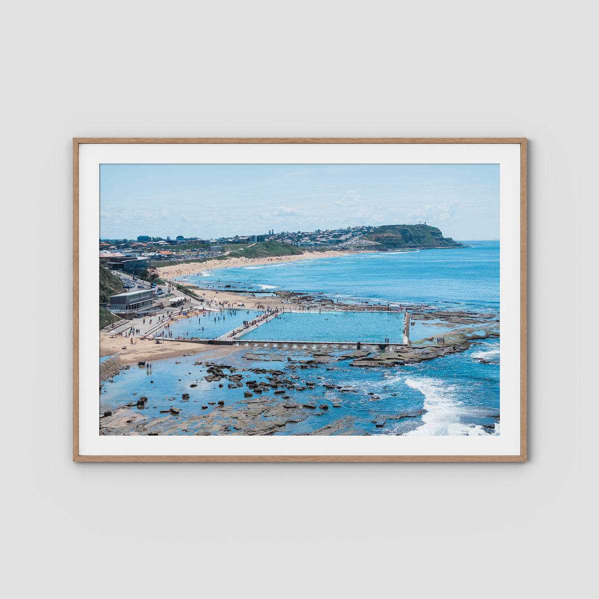 Merewether Oecan Baths - Fine Art Print - Traditional Frame - Raw Oak - Landscape