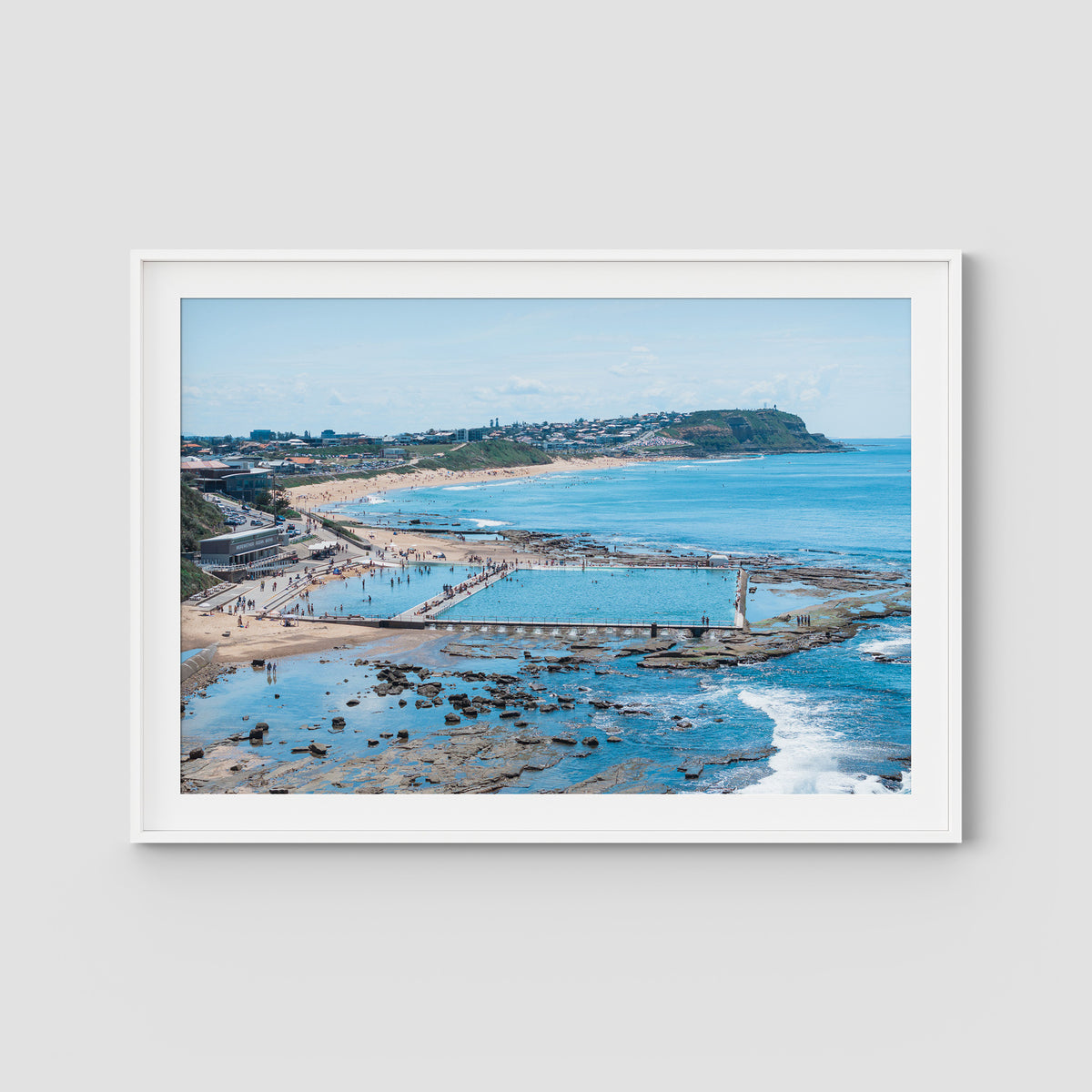 Merewether Oecan Baths - Fine Art Print - Traditional Frame - White - Landscape