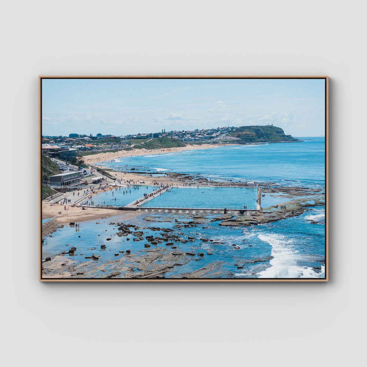 Merewether Oecan Baths - Fine Art Print - Float Frame Canvas - Raw Oak - Landscape