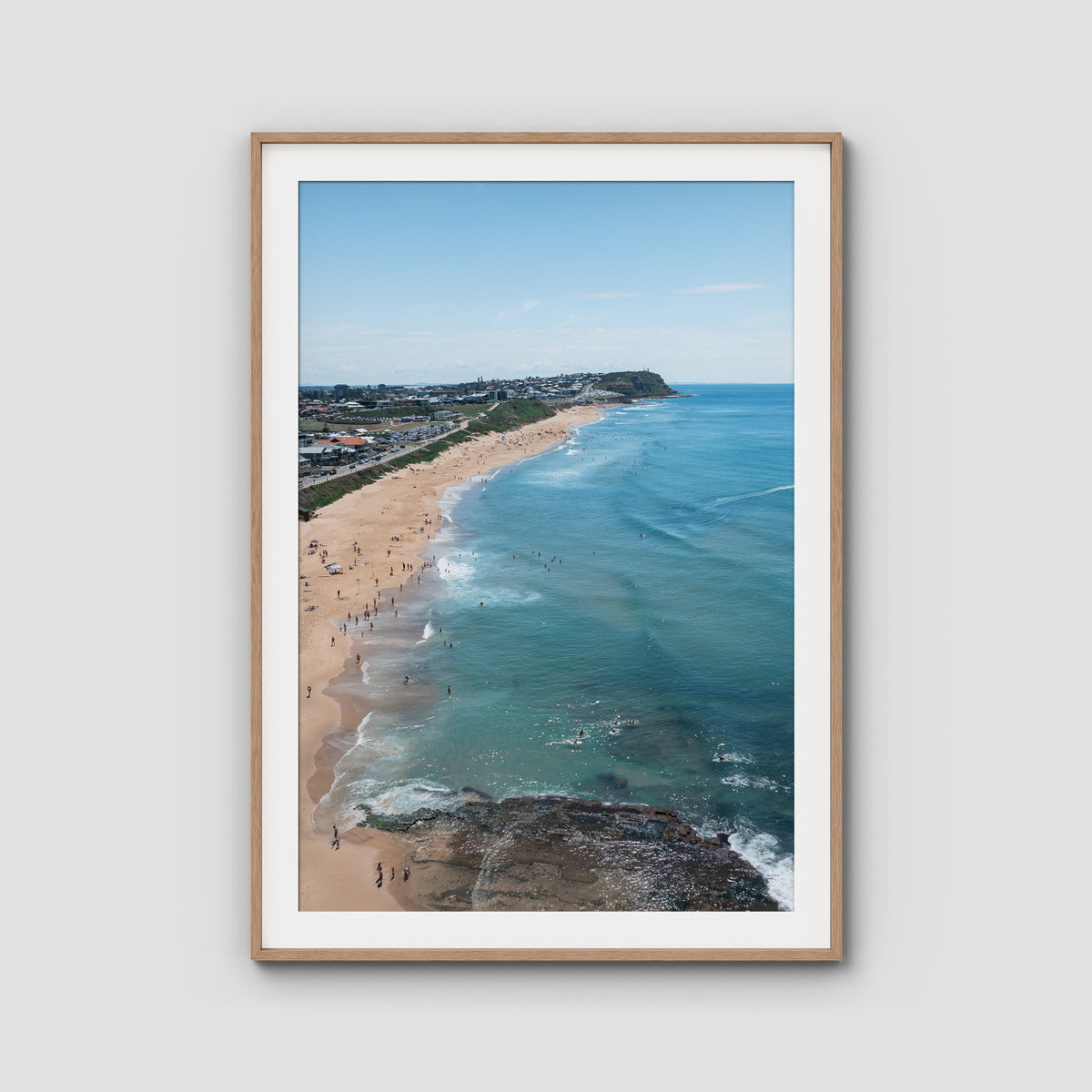 Merewether Lineup - Newcastle - Fine Art Print - Traditional Frame - Raw Oak - Portrait