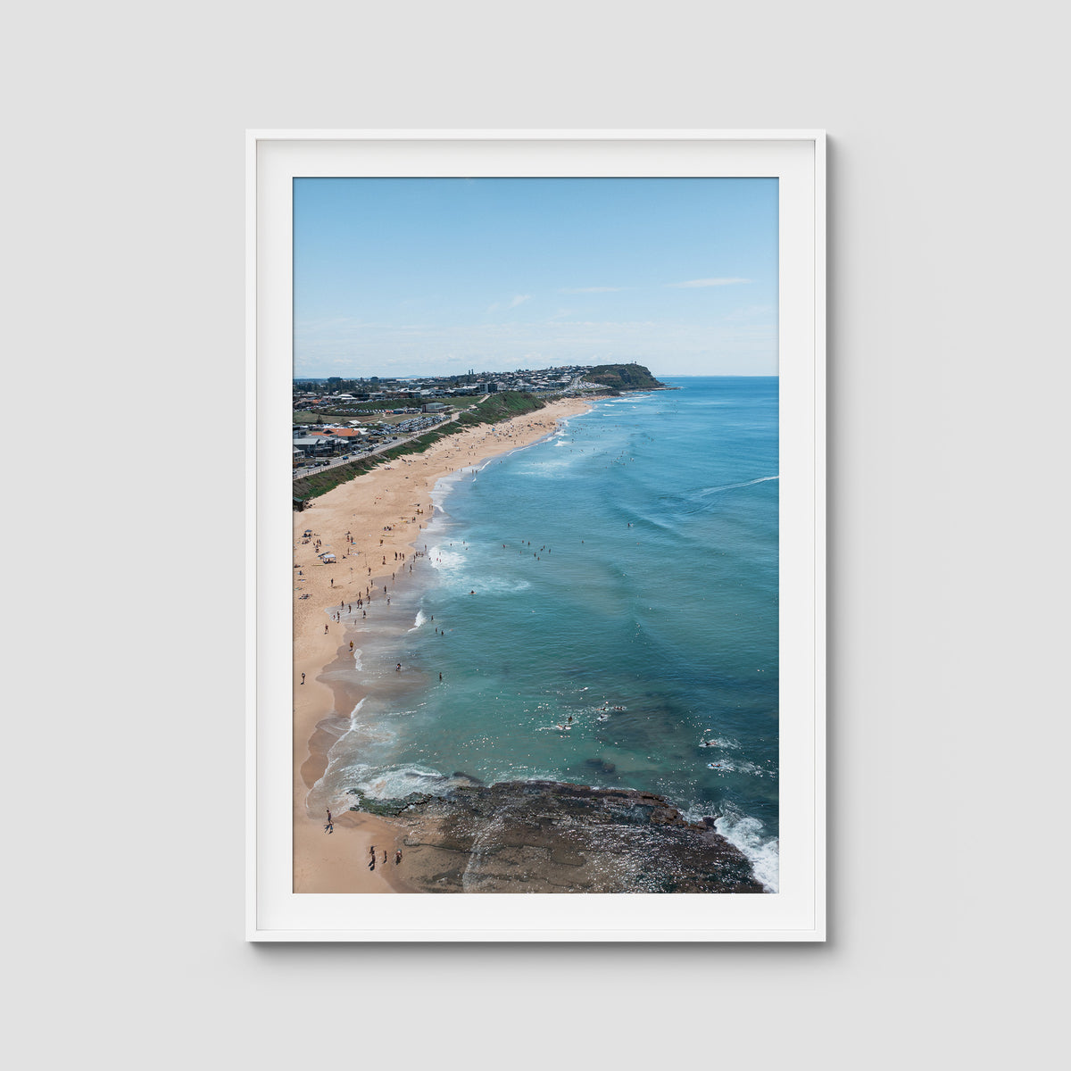 Merewether Lineup - Newcastle - Fine Art Print - Traditional Frame - White - Portrait