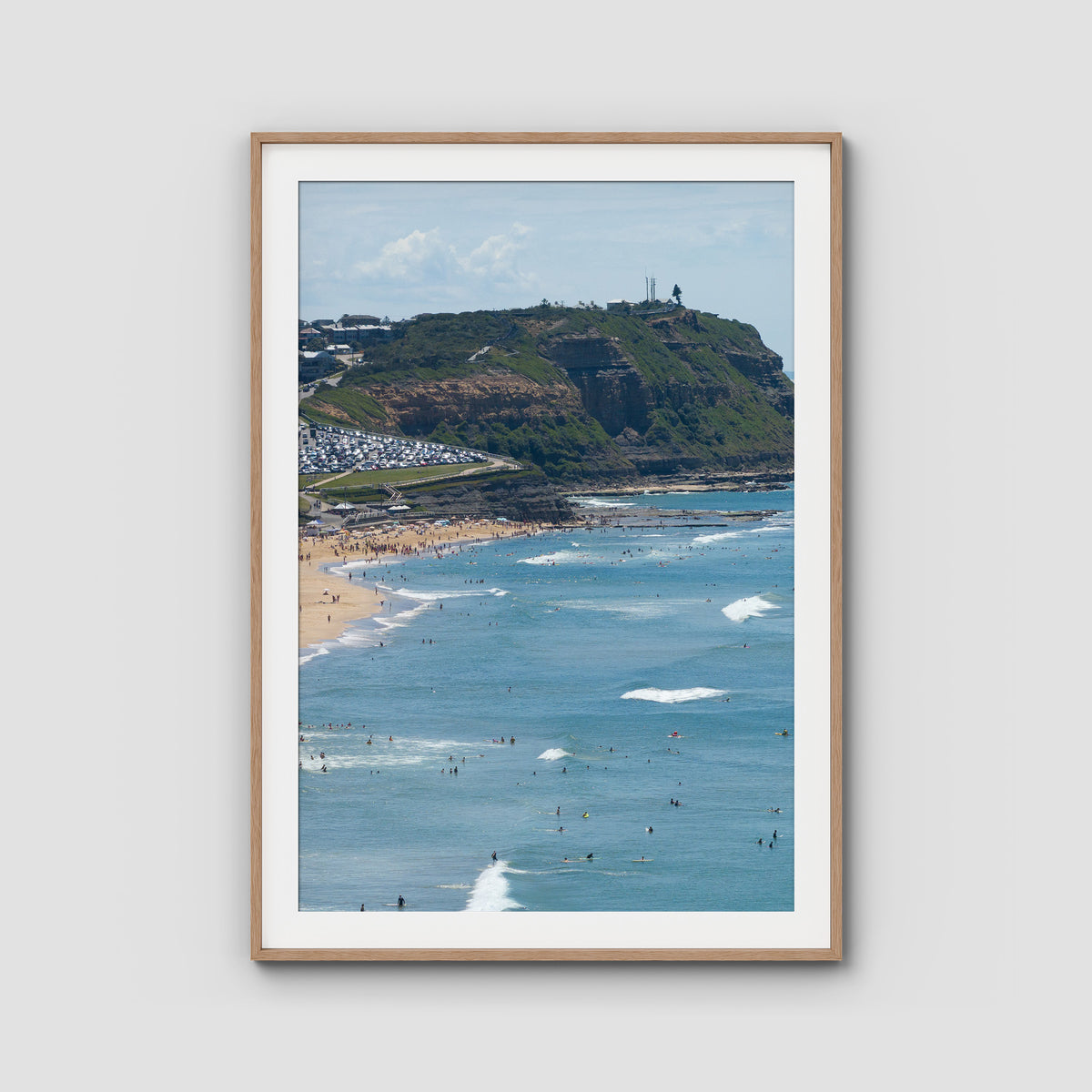 Looking North - Anzac Walk Clifftop - Fine Art Print - Traditional Frame - Raw Oak - Portrait