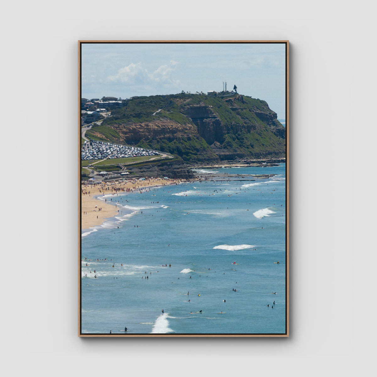 Looking North - Anzac Walk Clifftop - Fine Art Print - Float Frame Canvas - Raw Oak - Portrait