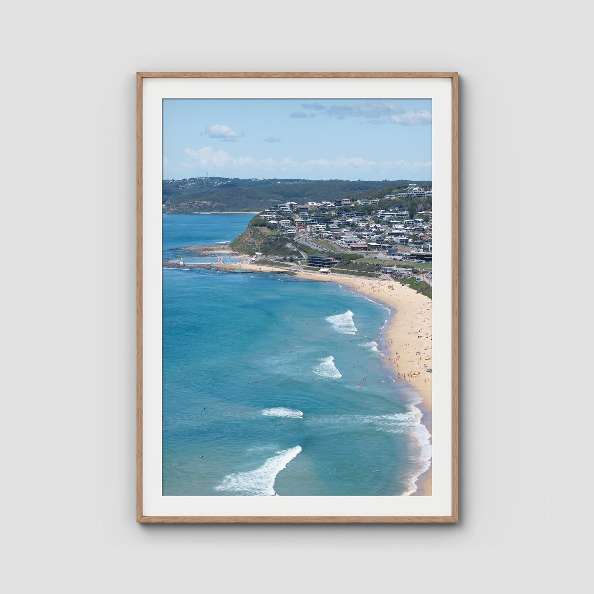 Newcastle Curve - Merewether - Fine Art Print - Traditional Frame - Raw Oak - Portrait