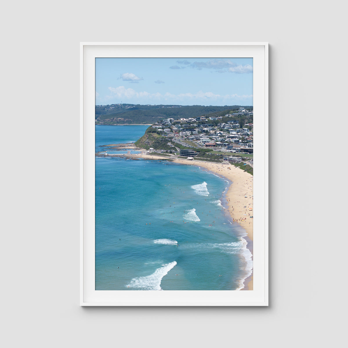 Newcastle Curve - Merewether - Fine Art Print - Traditional Frame - White - Portrait