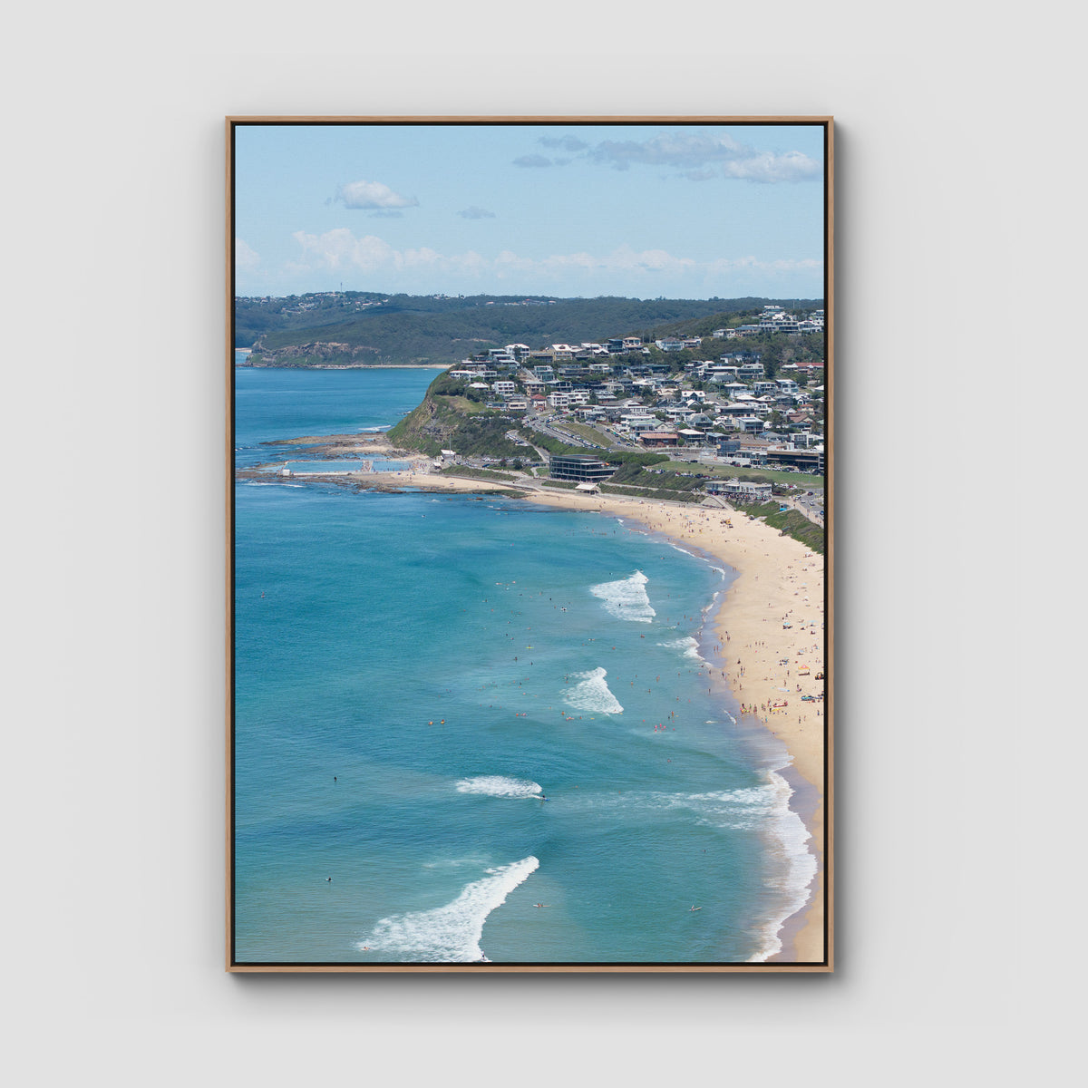 Newcastle Curve - Merewether - Fine Art Print - Float Frame Canvas - Raw Oak - Portrait