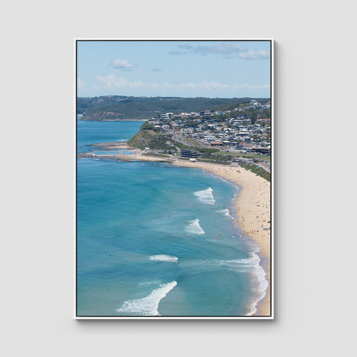 Newcastle Curve - Merewether - Fine Art Print - Float Frame Canvas - White - Portrait