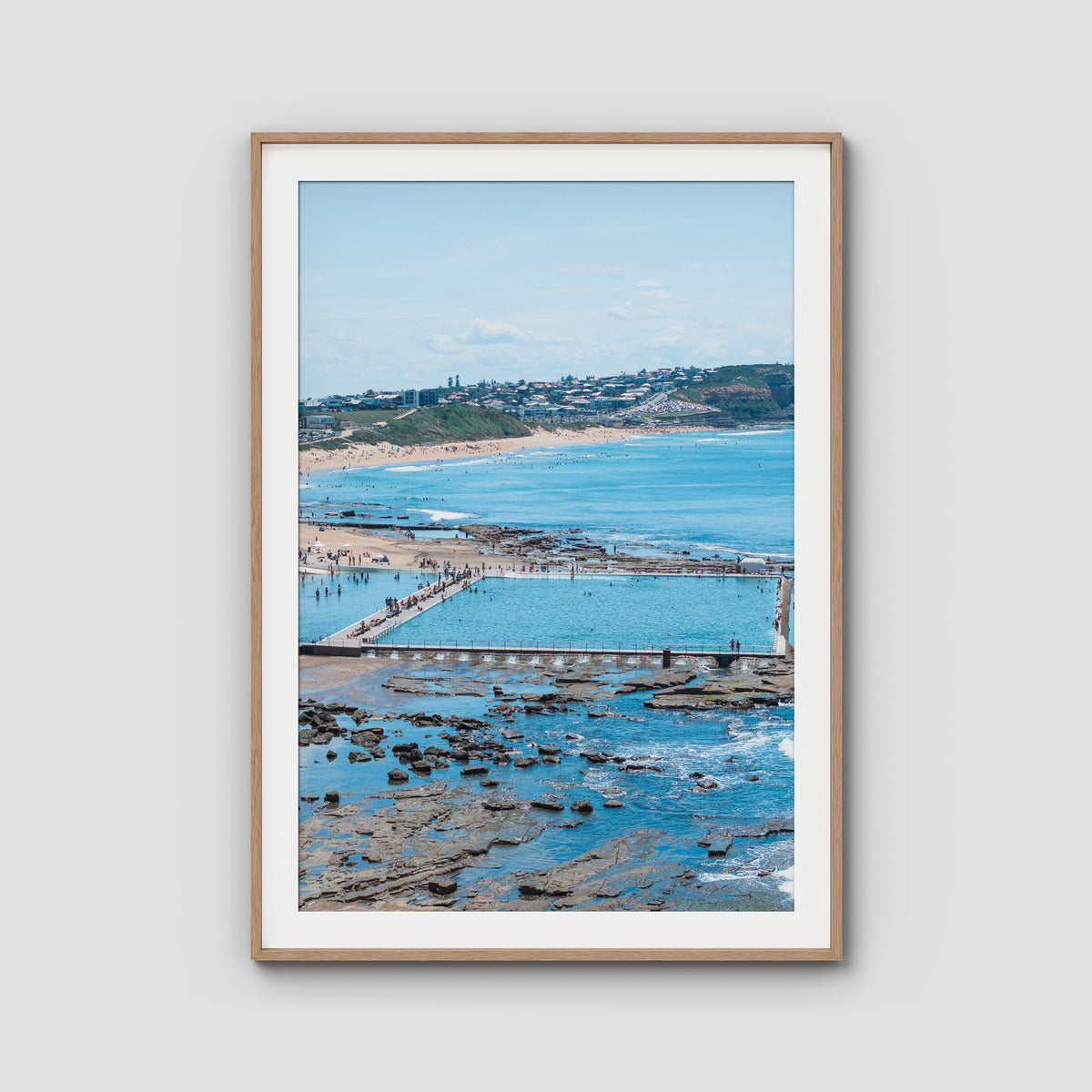 Merewether Oecan Baths - Fine Art Print - Traditional Frame - Raw Oak - Portrait