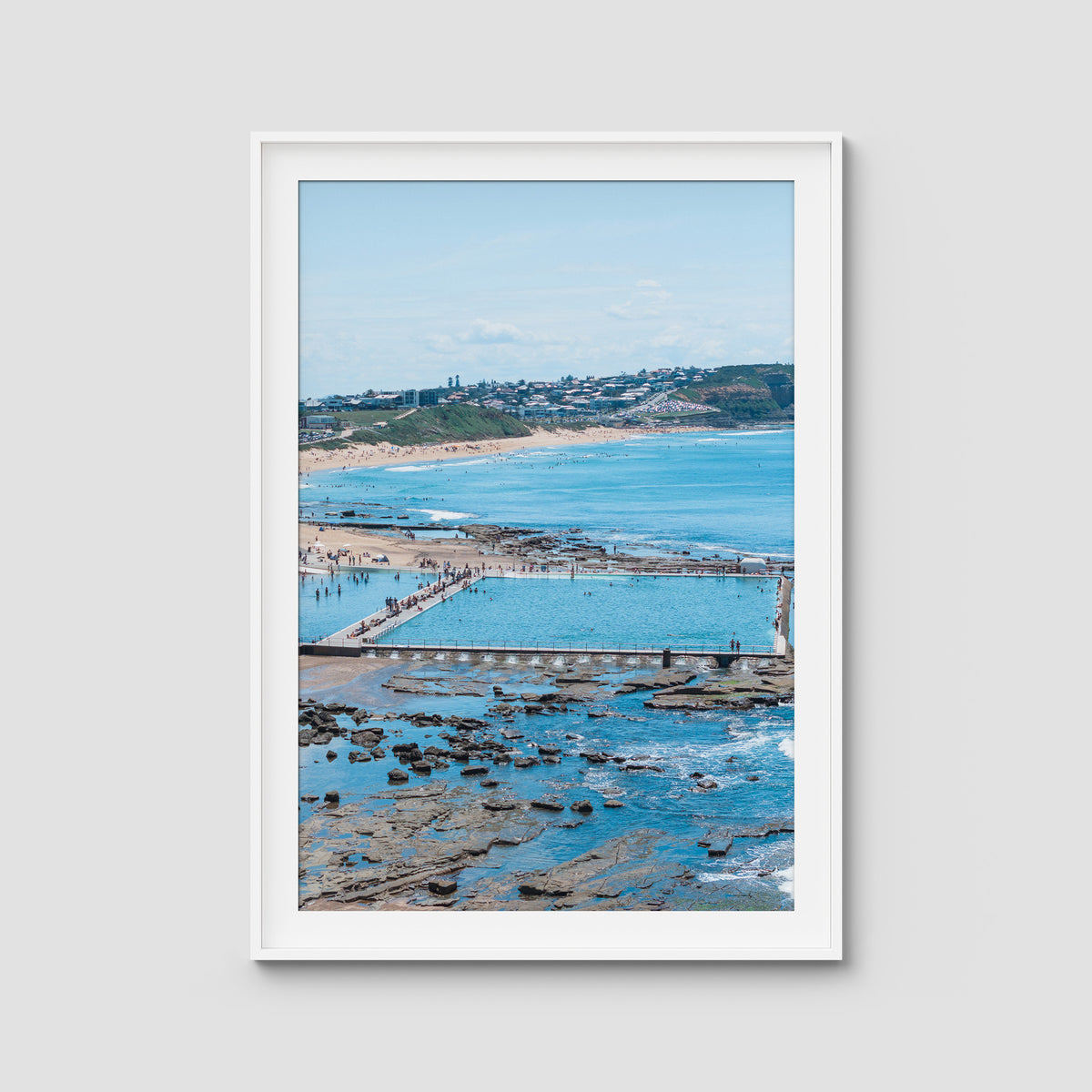 Merewether Oecan Baths - Fine Art Print - Traditional Frame - White - Portrait