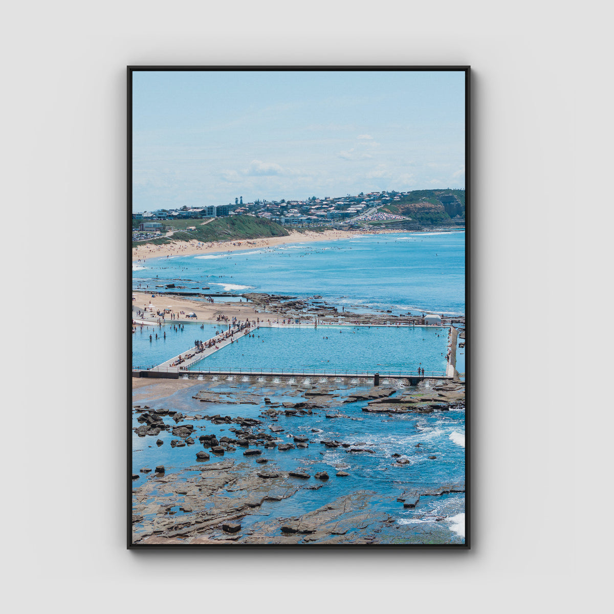 Merewether Oecan Baths - Fine Art Print - Float Frame Canvas - Black - Portrait