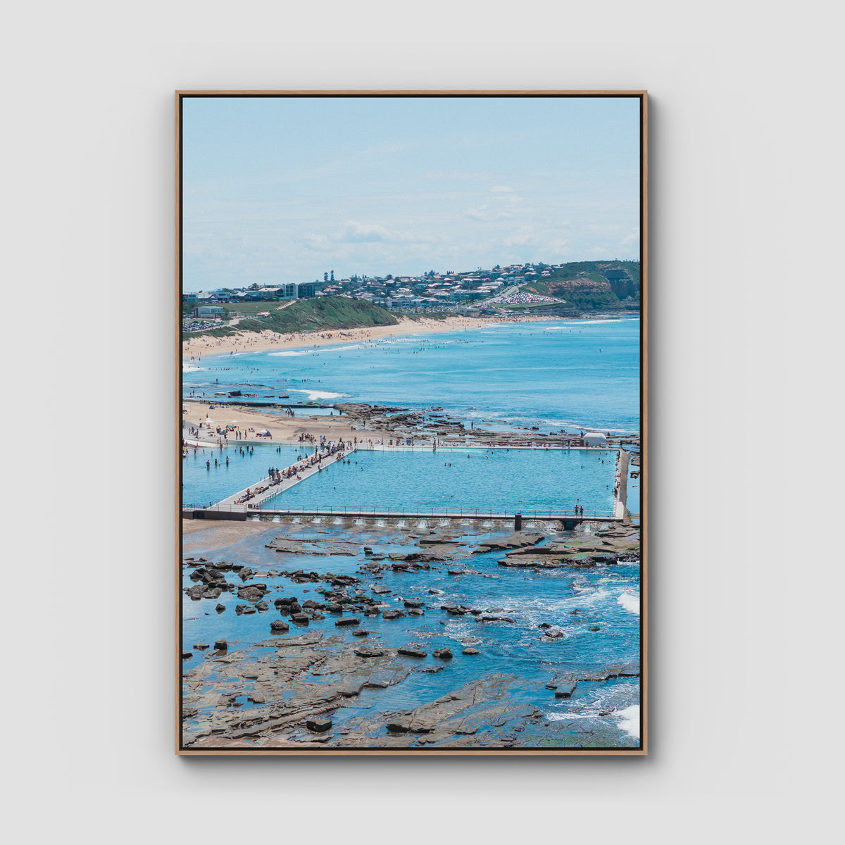Merewether Oecan Baths - Fine Art Print - Float Frame Canvas - Raw Oak - Portrait