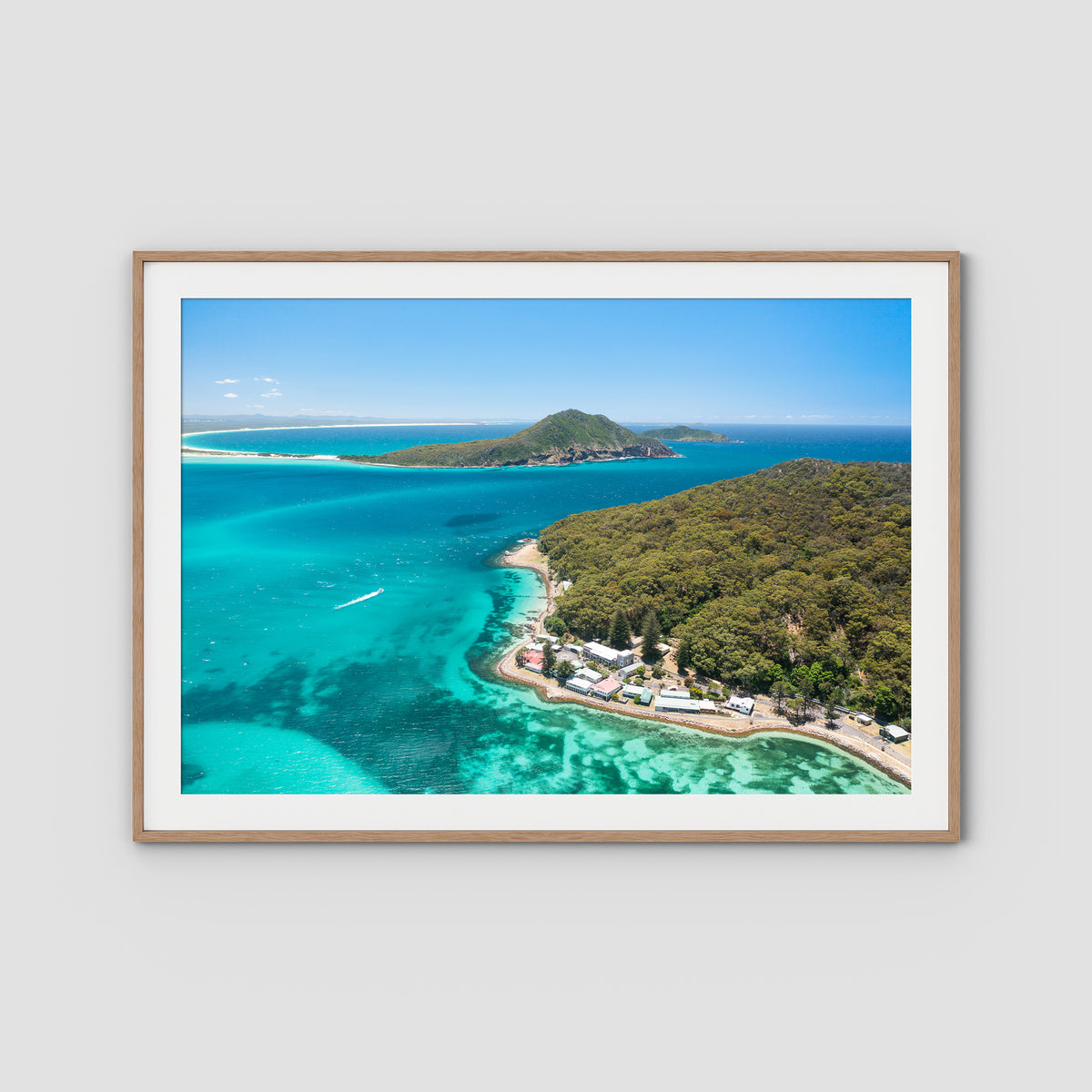 Tomaree ii - Port Stephens - Art Print - Traditional Frame - Raw Oak - Landscape
