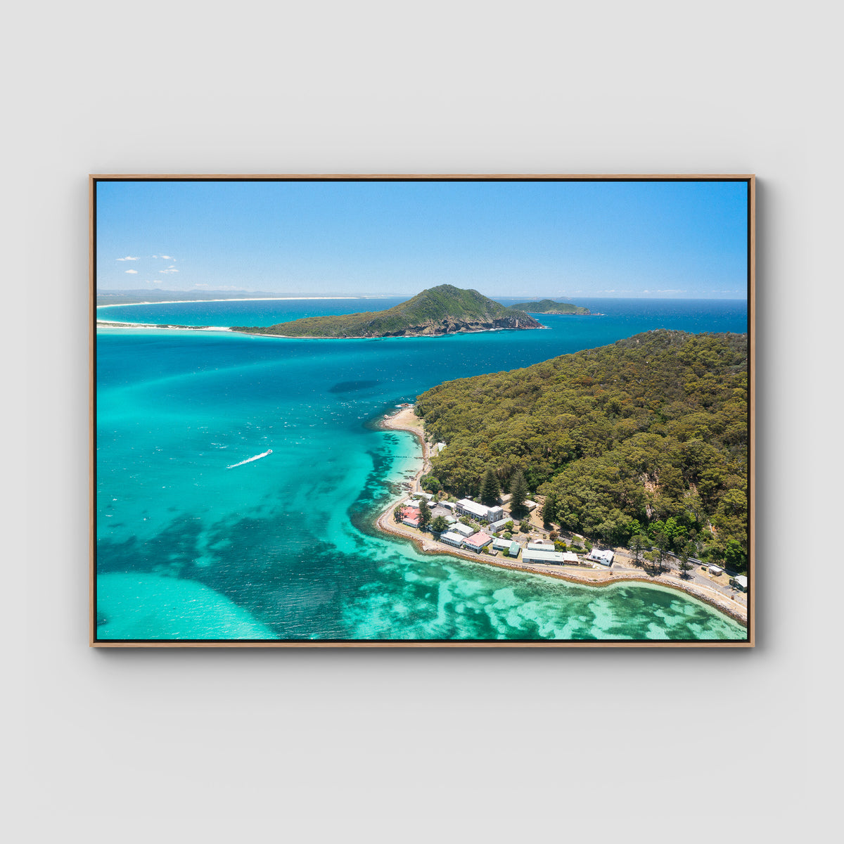 Tomaree ii - Port Stephens - Art Print - Float Frame Canvas - Raw Oak - Landscape
