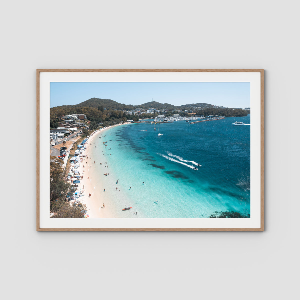 Nelson Bay Summer - Port Stephens - Art Print - Traditional Frame - Raw Oak - Landscape