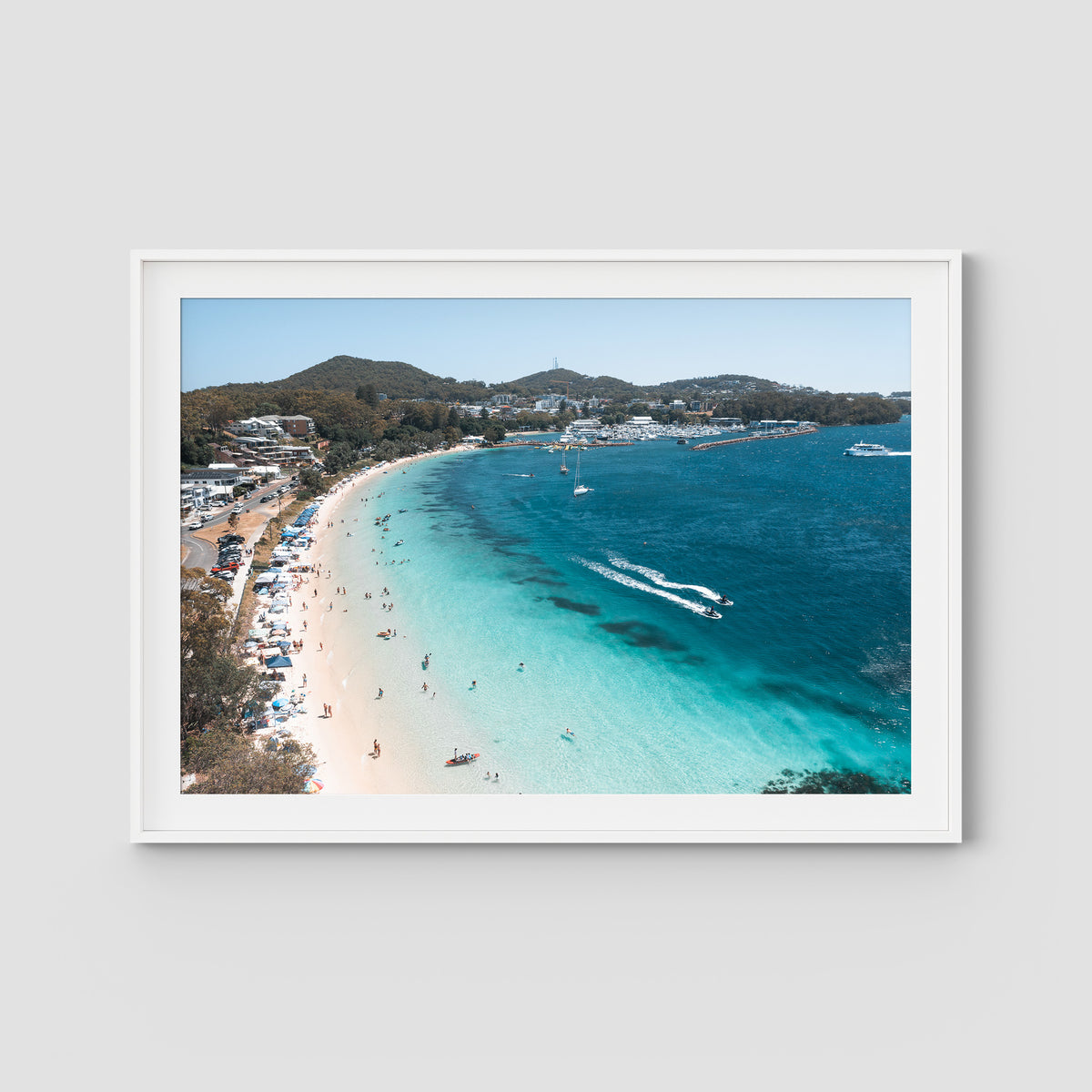 Nelson Bay Summer - Port Stephens - Art Print - Traditional Frame - White - Landscape