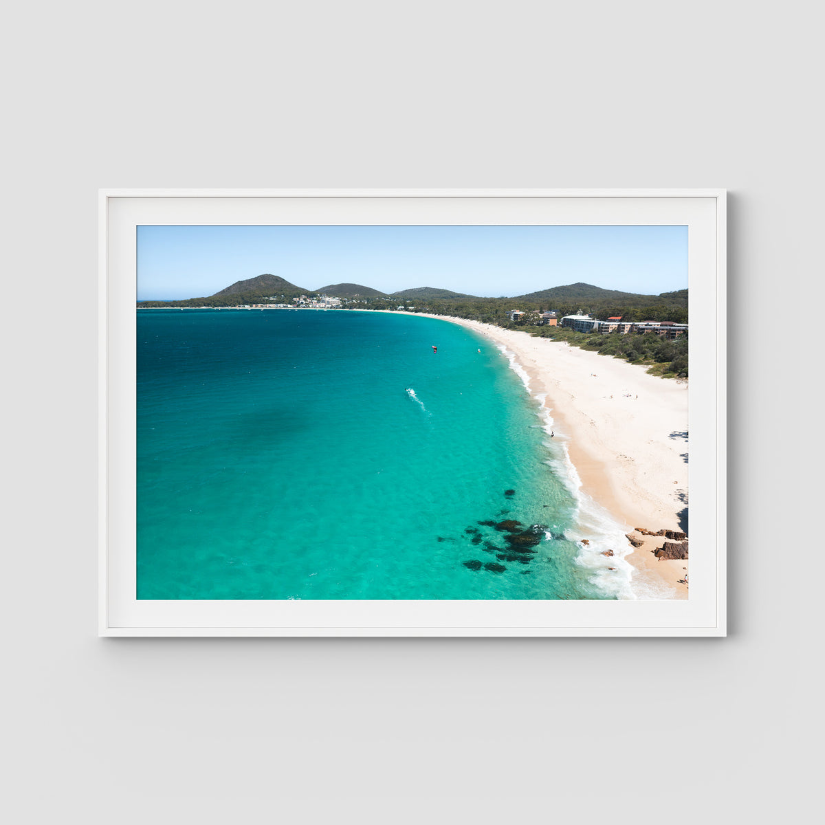 Shoal Bay Beach - Port Stephens - Art Print - Traditional Frame - White - Landscape