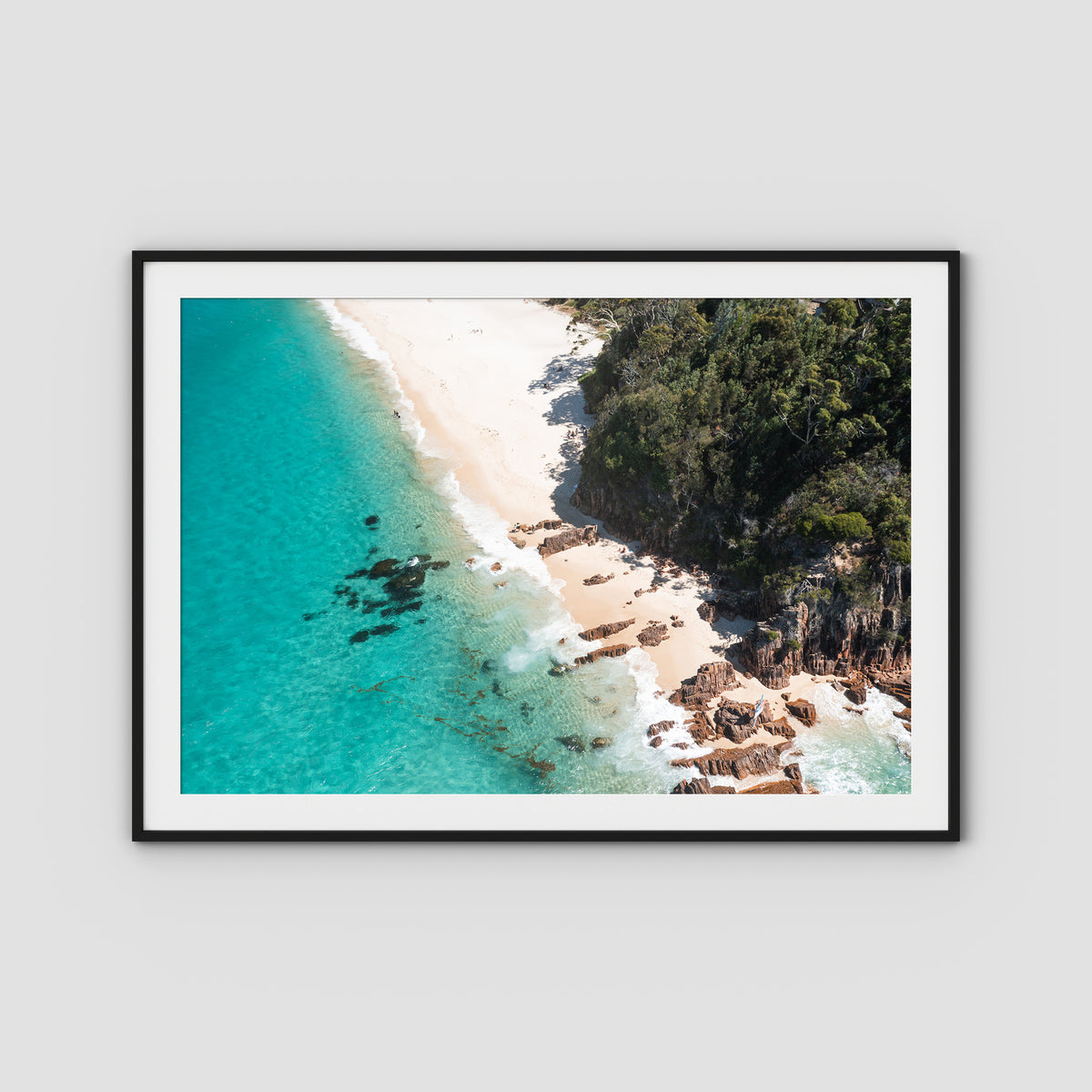 Shoal Bay Beach Corner - Port Stephens - Art Print - Traditional Frame - Black - Landscape