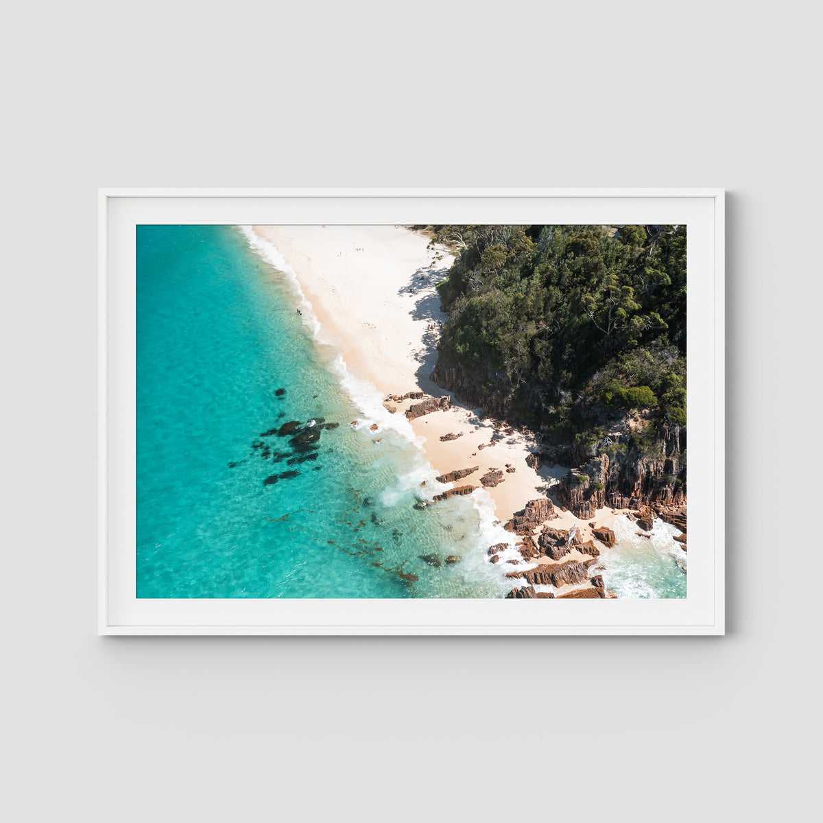 Shoal Bay Beach Corner - Port Stephens - Art Print - Traditional Frame - White - Landscape