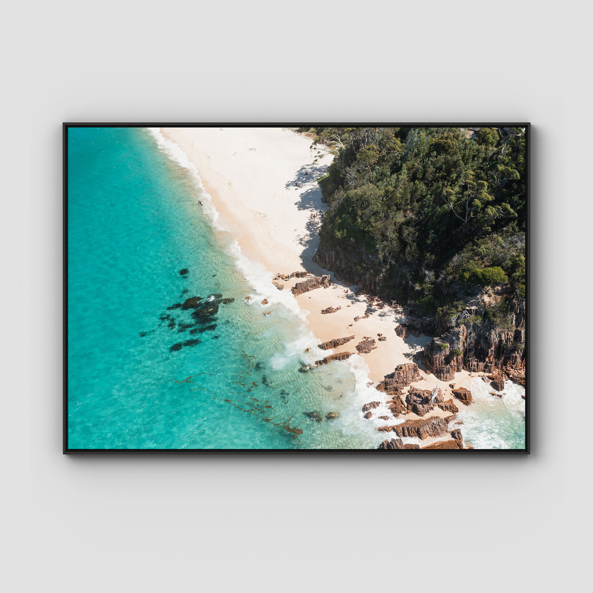Shoal Bay Beach Corner - Port Stephens - Art Print - Float Frame Canvas - Black - Landscape