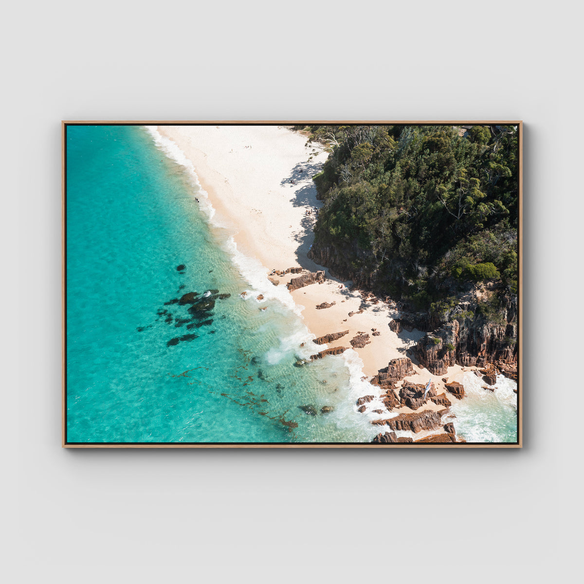 Shoal Bay Beach Corner - Port Stephens - Art Print - Float Frame Canvas - Raw Oak - Landscape