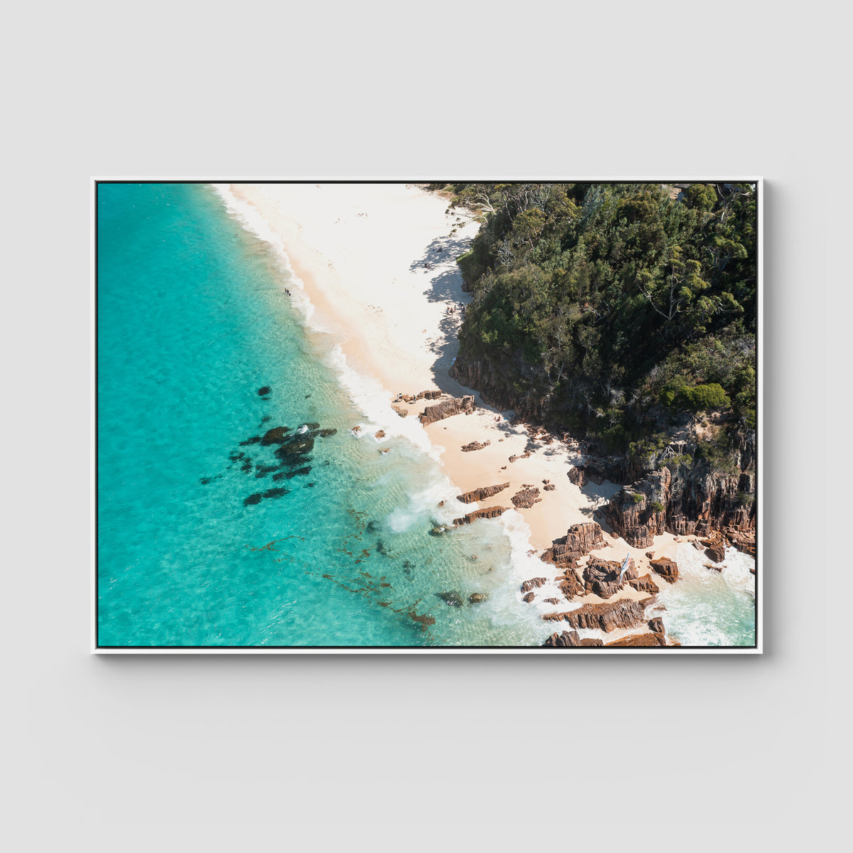 Shoal Bay Beach Corner - Port Stephens - Art Print - Float Frame Canvas - White - Landscape
