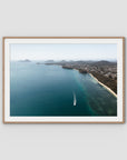 Port Stephens High Aerial - Art Print - Traditional Frame - Raw Oak - Landscape