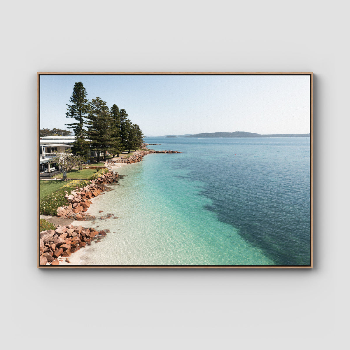 Corlette Mornings - Port Stephens - Art Print - Float Frame Canvas - Raw Oak - Landscape