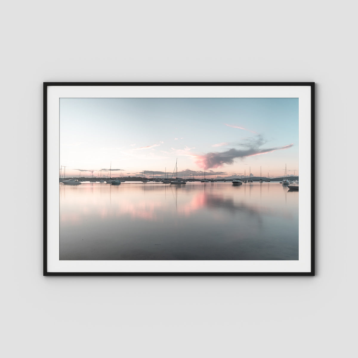 Corlette Boats Sunset - Port Stephens - Art Print - Traditional Frame - Black - Landscape