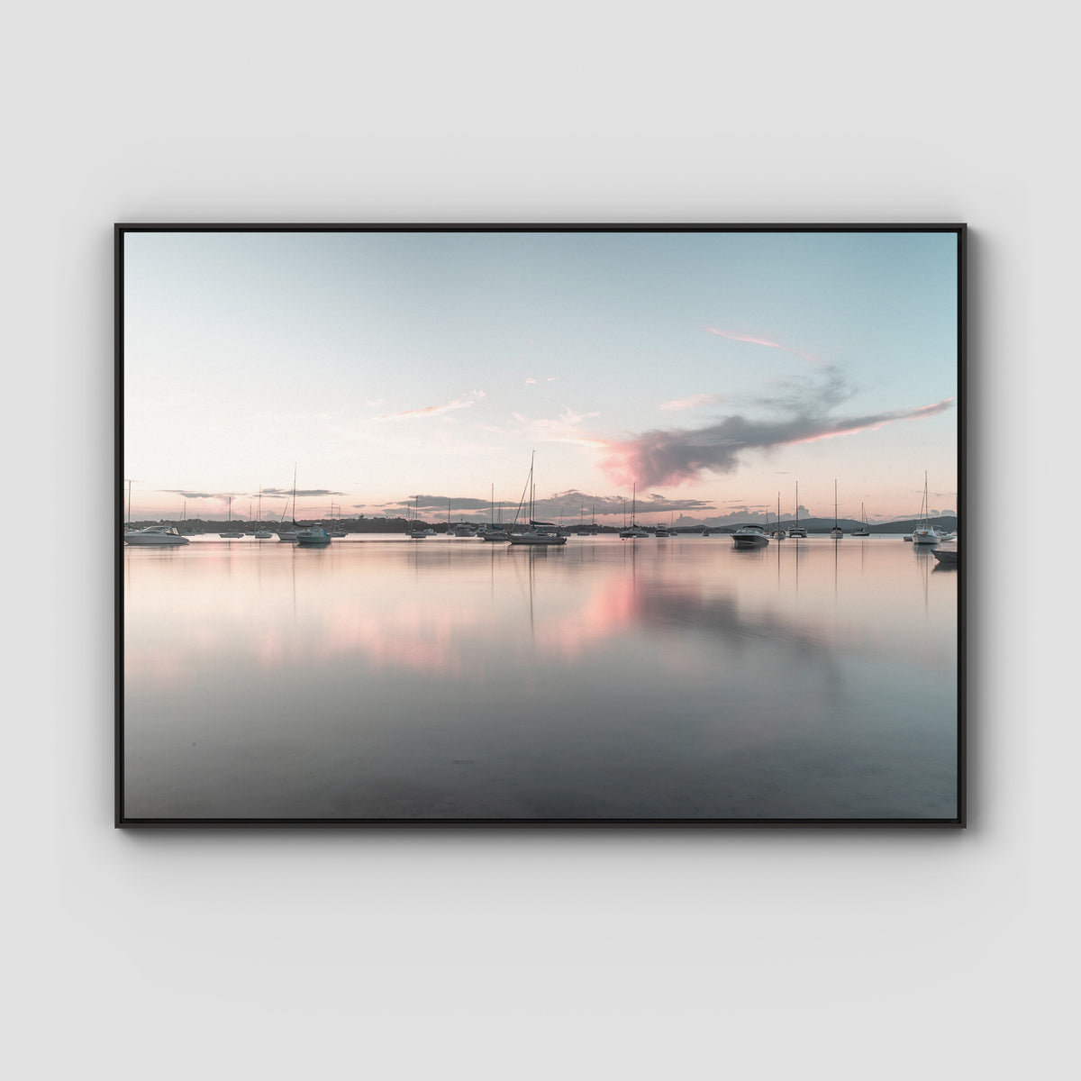Corlette Boats Sunset - Port Stephens - Art Print - Float Frame Canvas - Black - Landscape