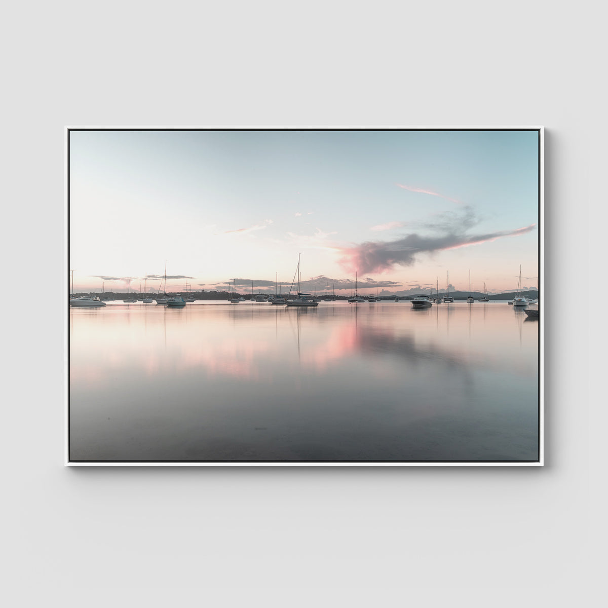 Corlette Boats Sunset - Port Stephens - Art Print - Float Frame Canvas - White - Landscape