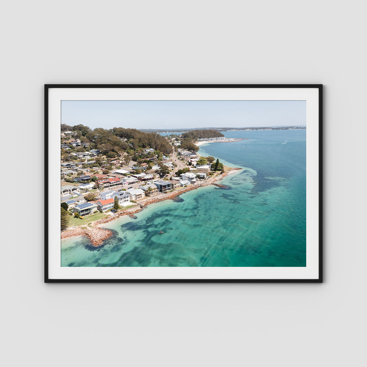 Corlette Aerial - Port Stephens - Art Print - Traditional Frame - Black - Landscape