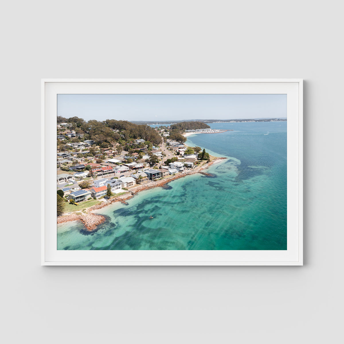 Corlette Aerial - Port Stephens - Art Print - Traditional Frame - White - Landscape