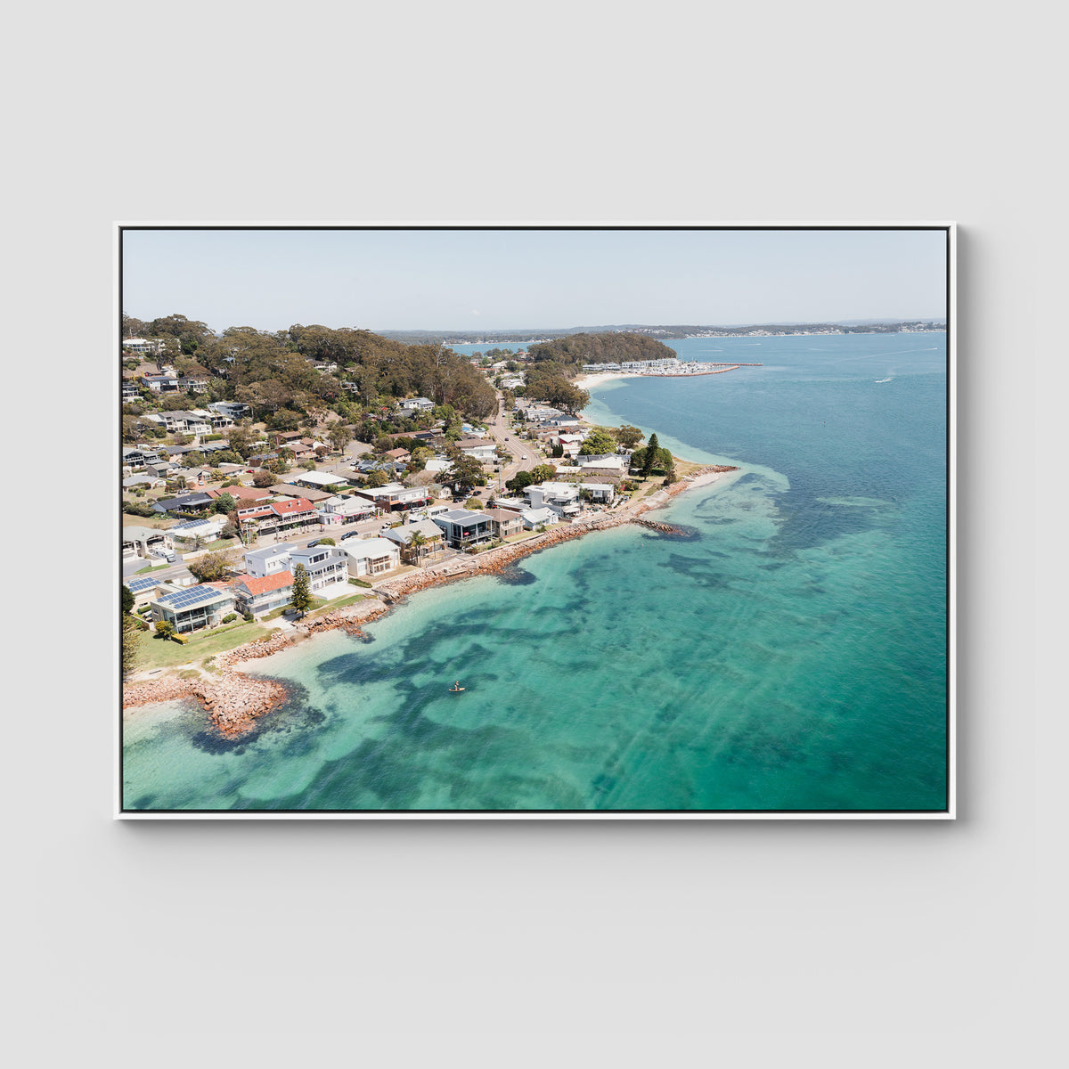 Corlette Aerial - Port Stephens - Art Print - Float Frame Canvas - White - Landscape