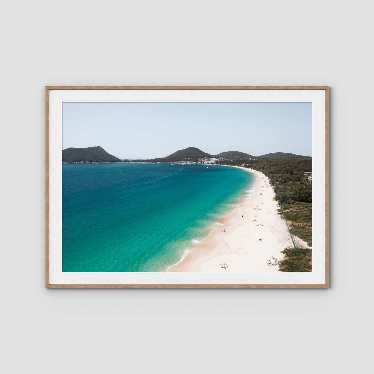 Shoal Bay Beach ii - Port Stephens - Art Print - Traditional Frame - Raw Oak - Landscape