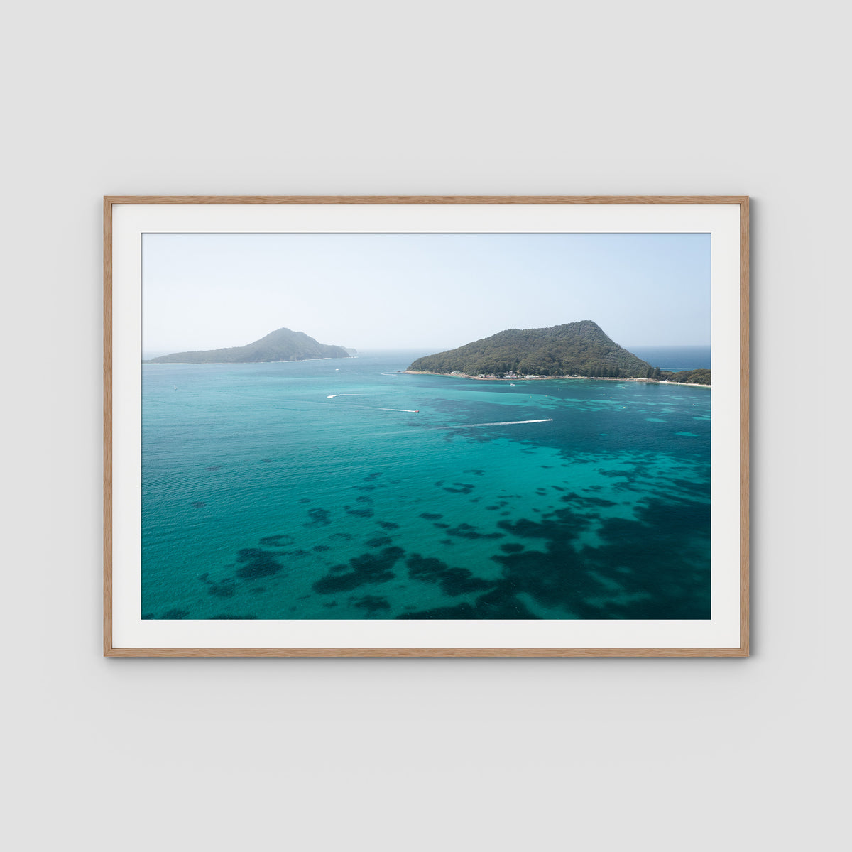 Shoal Bay Blues - Port Stephens - Art Print - Traditional Frame - Raw Oak - Landscape