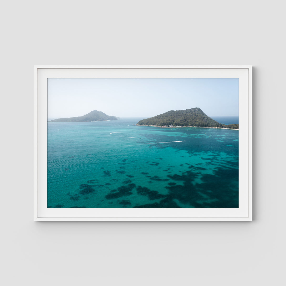 Shoal Bay Blues - Port Stephens - Art Print - Traditional Frame - White - Landscape