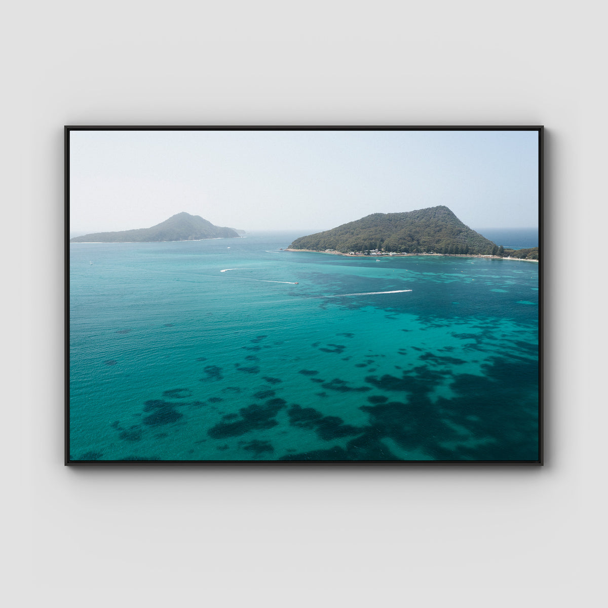 Shoal Bay Blues - Port Stephens - Art Print - Float Frame Canvas - Black - Landscape