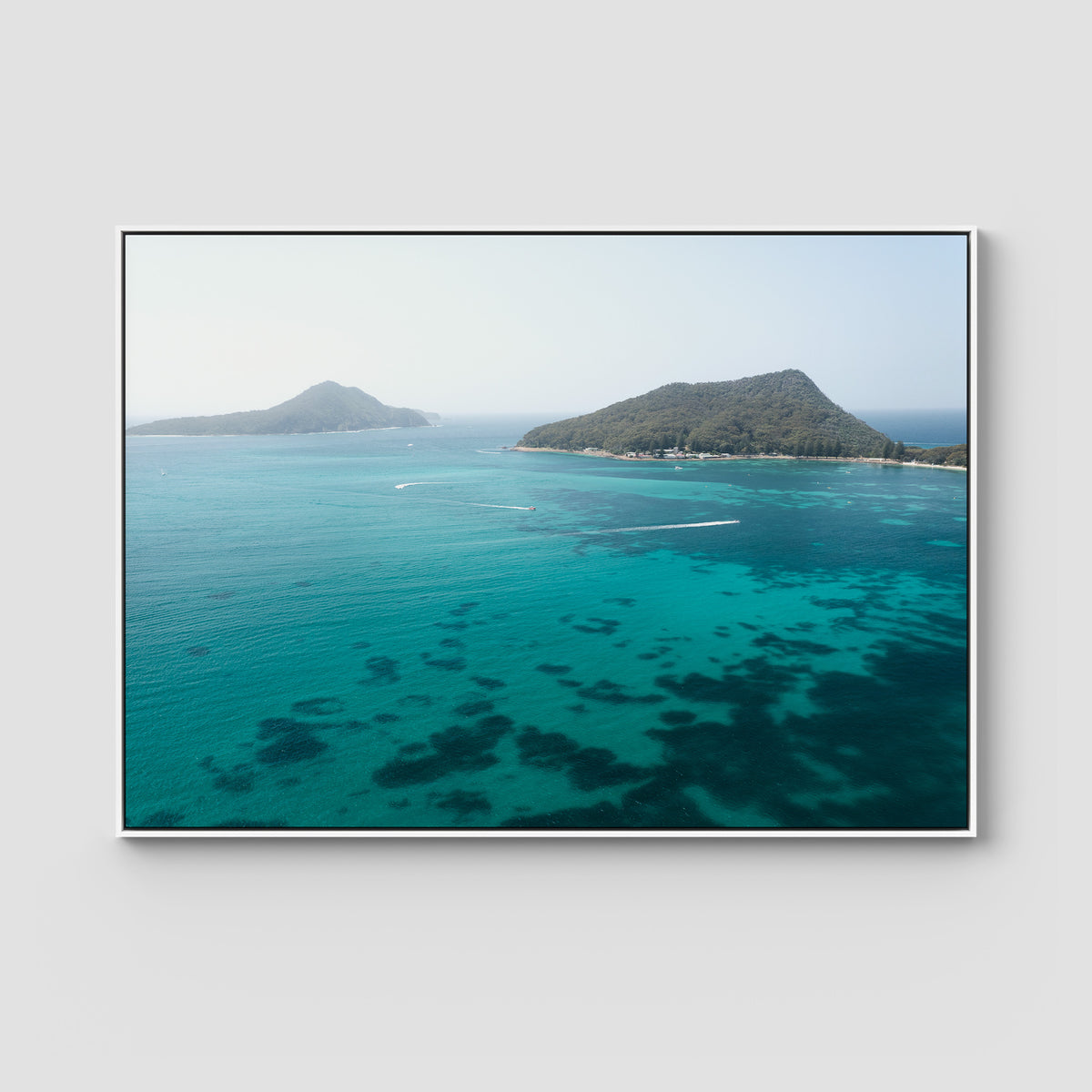 Shoal Bay Blues - Port Stephens - Art Print - Float Frame Canvas - White - Landscape