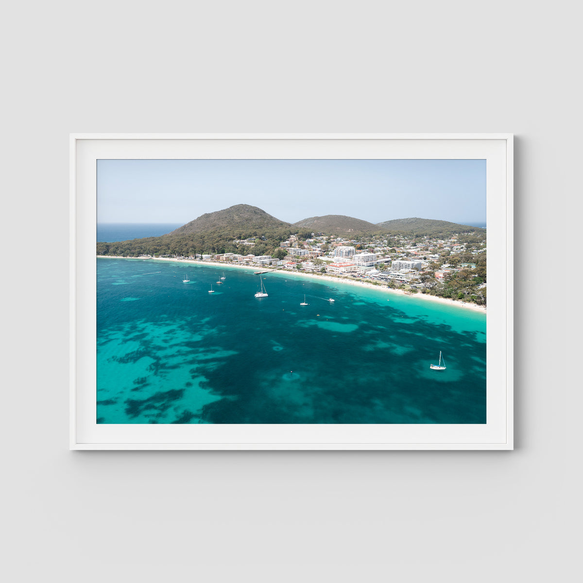 Shoal Bay CBD - Port Stephens - Art Print - Traditional Frame - White - Landscape