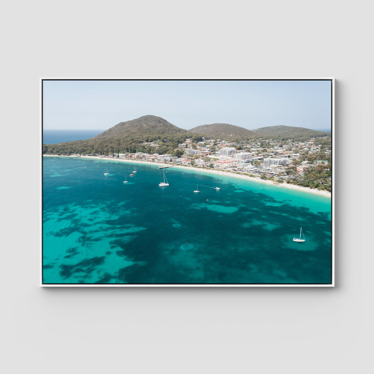 Shoal Bay CBD - Port Stephens - Art Print - Float Frame Canvas - White - Landscape