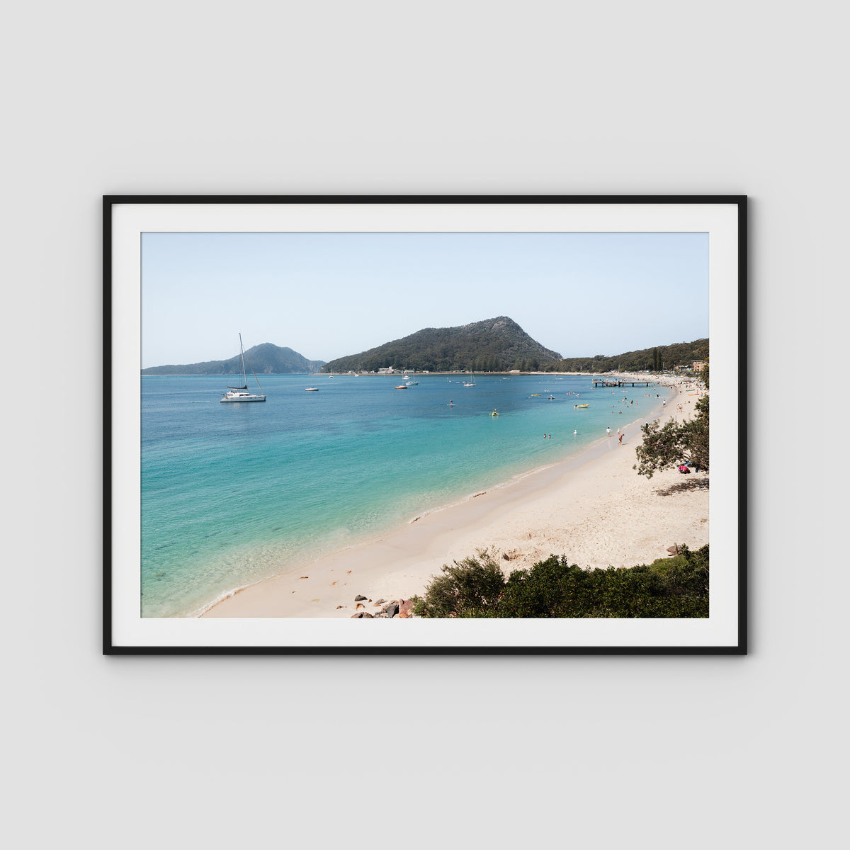 Shoal Bay Beach View - Port Stephens - Art Print - Traditional Frame - Black - Landscape