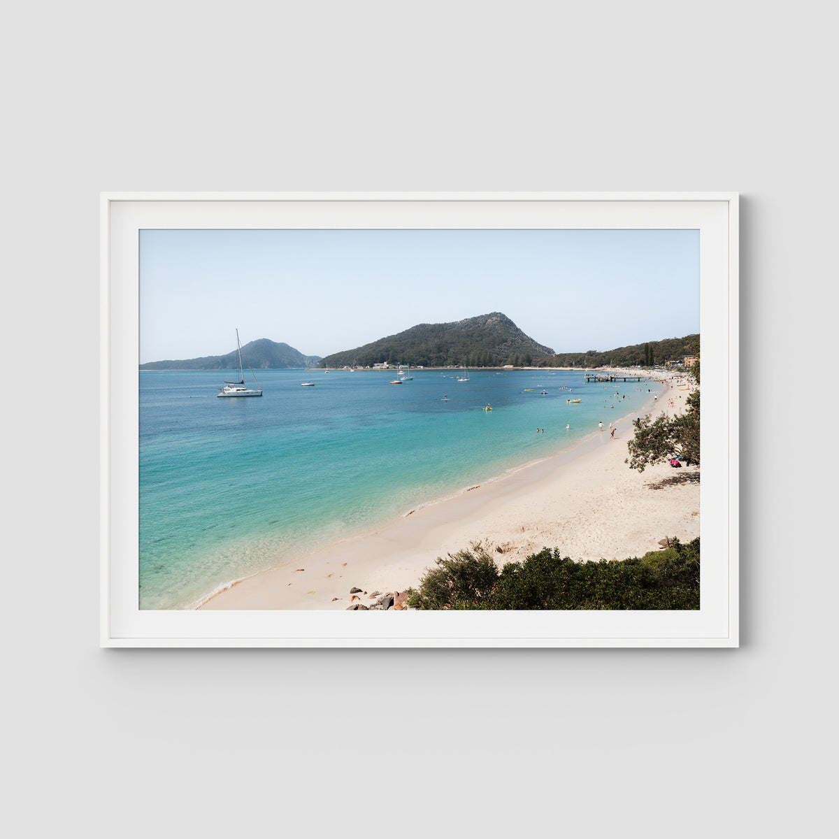 Shoal Bay Beach View - Port Stephens - Art Print - Traditional Frame - White - Landscape