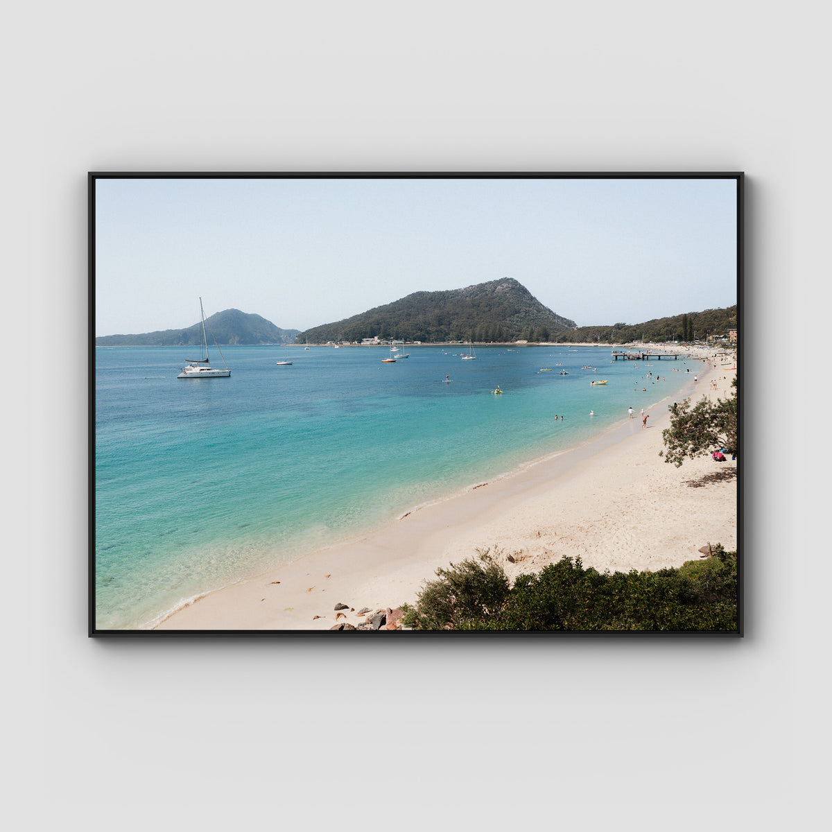 Shoal Bay Beach View - Port Stephens - Art Print - Float Frame Canvas - Black - Landscape
