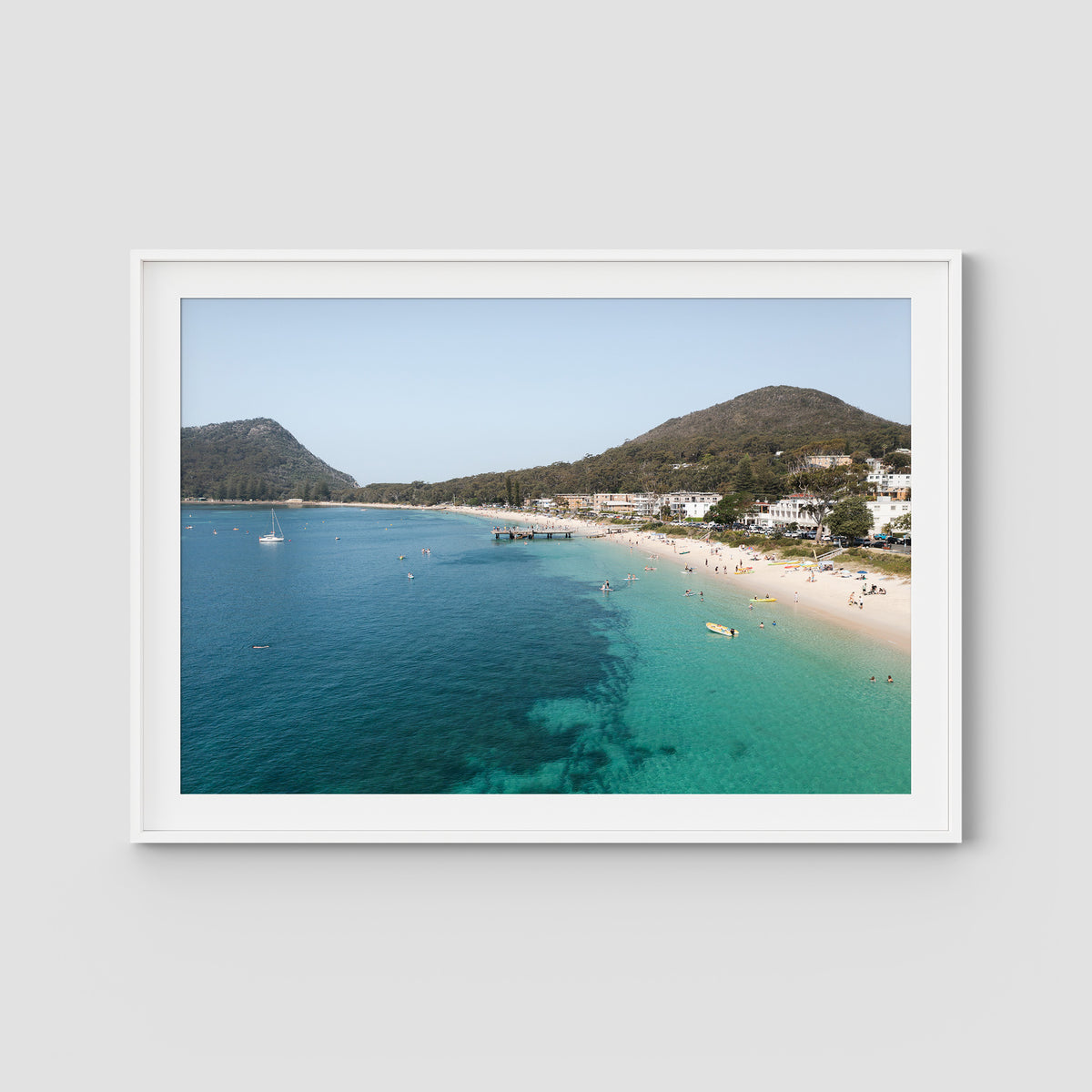 Shoal Bay Fun - Port Stephens - Art Print - Traditional Frame - White - Landscape
