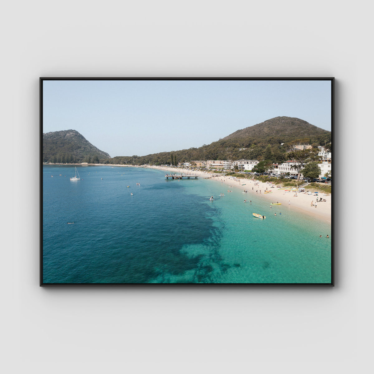 Shoal Bay Fun - Port Stephens - Art Print - Float Frame Canvas - Black - Landscape