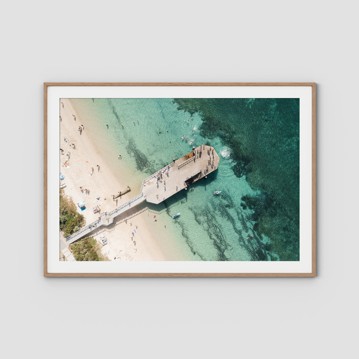 Shoal Bay Wharf - Port Stephens - Art Print - Traditional Frame - Raw Oak - Landscape