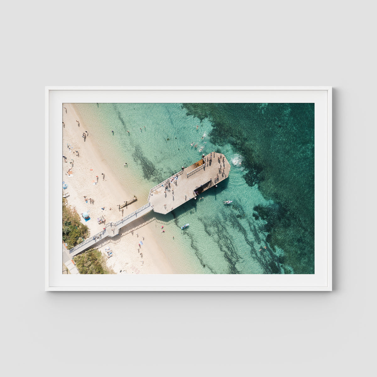 Shoal Bay Wharf - Port Stephens - Art Print - Traditional Frame - White - Landscape