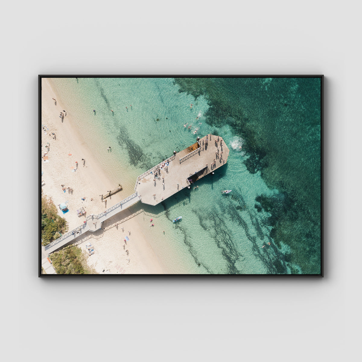Shoal Bay Wharf - Port Stephens - Art Print - Float Frame Canvas - Black - Landscape