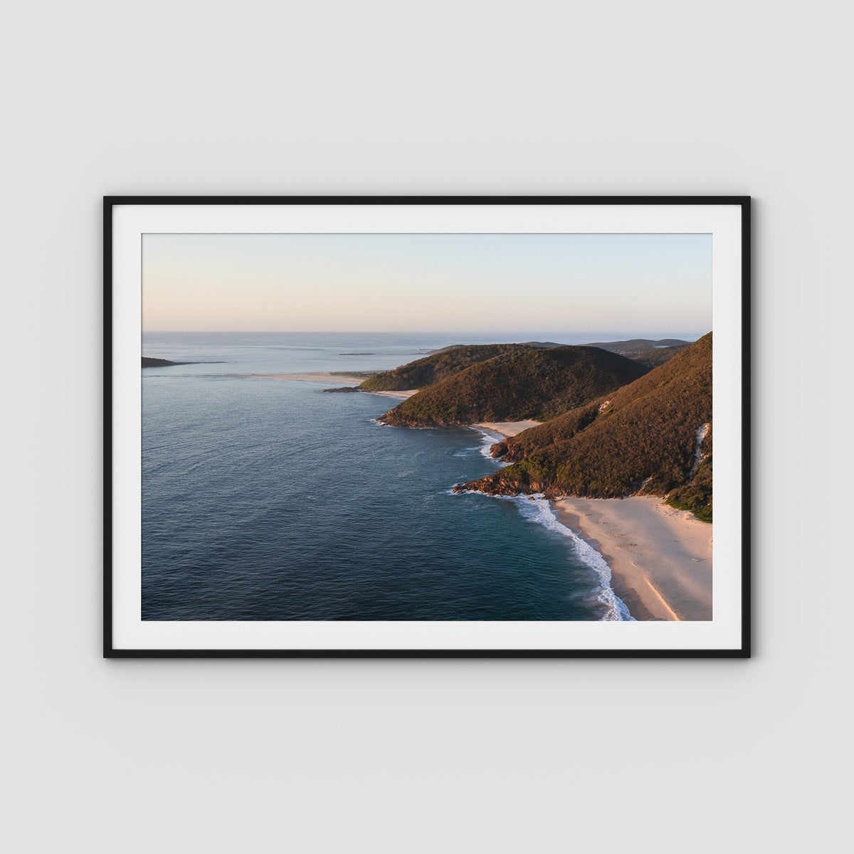 Tomaree Lookout Panorama - Port Stephens - Art Print - Traditional Frame - Black - Landscape